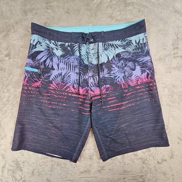 Burnside Board Shorts Men's 36 Multicolor‎ Tropical Swim Trunks Beach Stretch - Picture 2 of 11